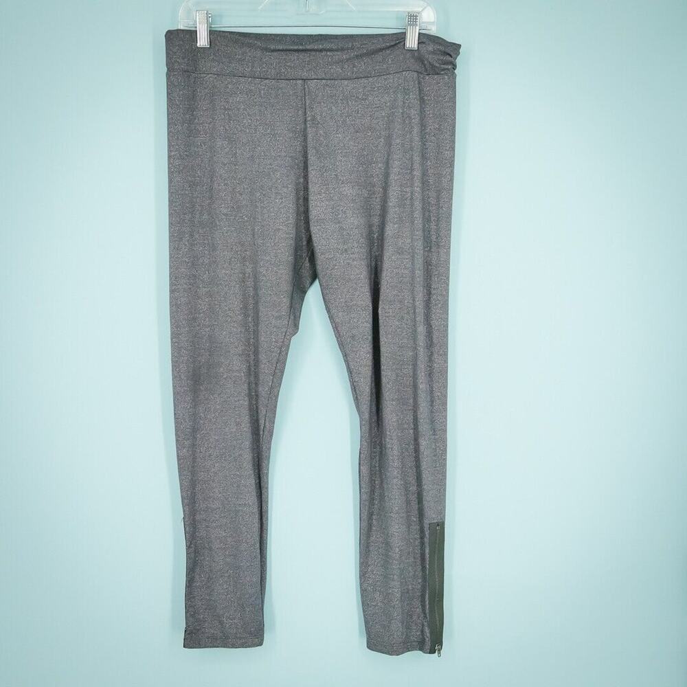 Free People Size Large L Silver Grey Gray Metallic Pull On Zip Ankle Leggings
